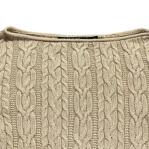 Lauren Ralph Lauren 100% Cotton Fitted Cable Knit Sweater Sz L Preppy Classic - Picture 5 of 7